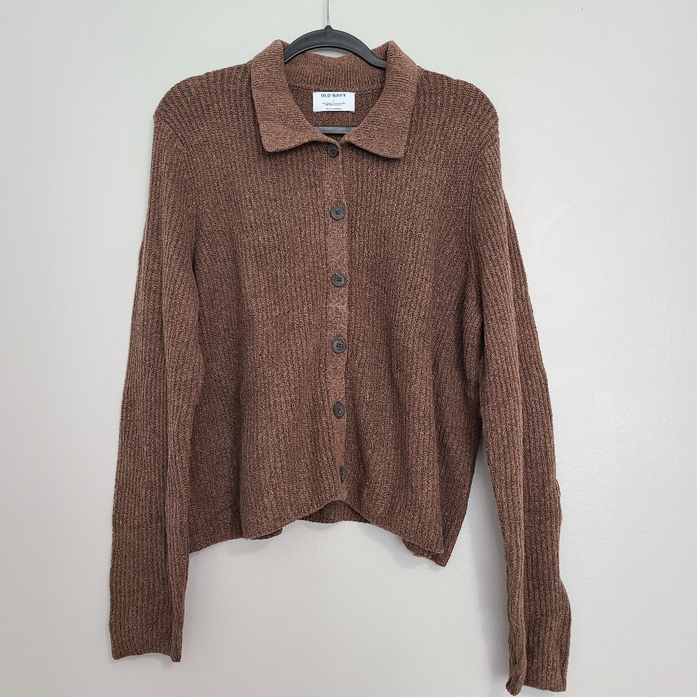 Old Navy SoSoft Minimal Collard Button Up Cardigan Sweater Brown Heather XL